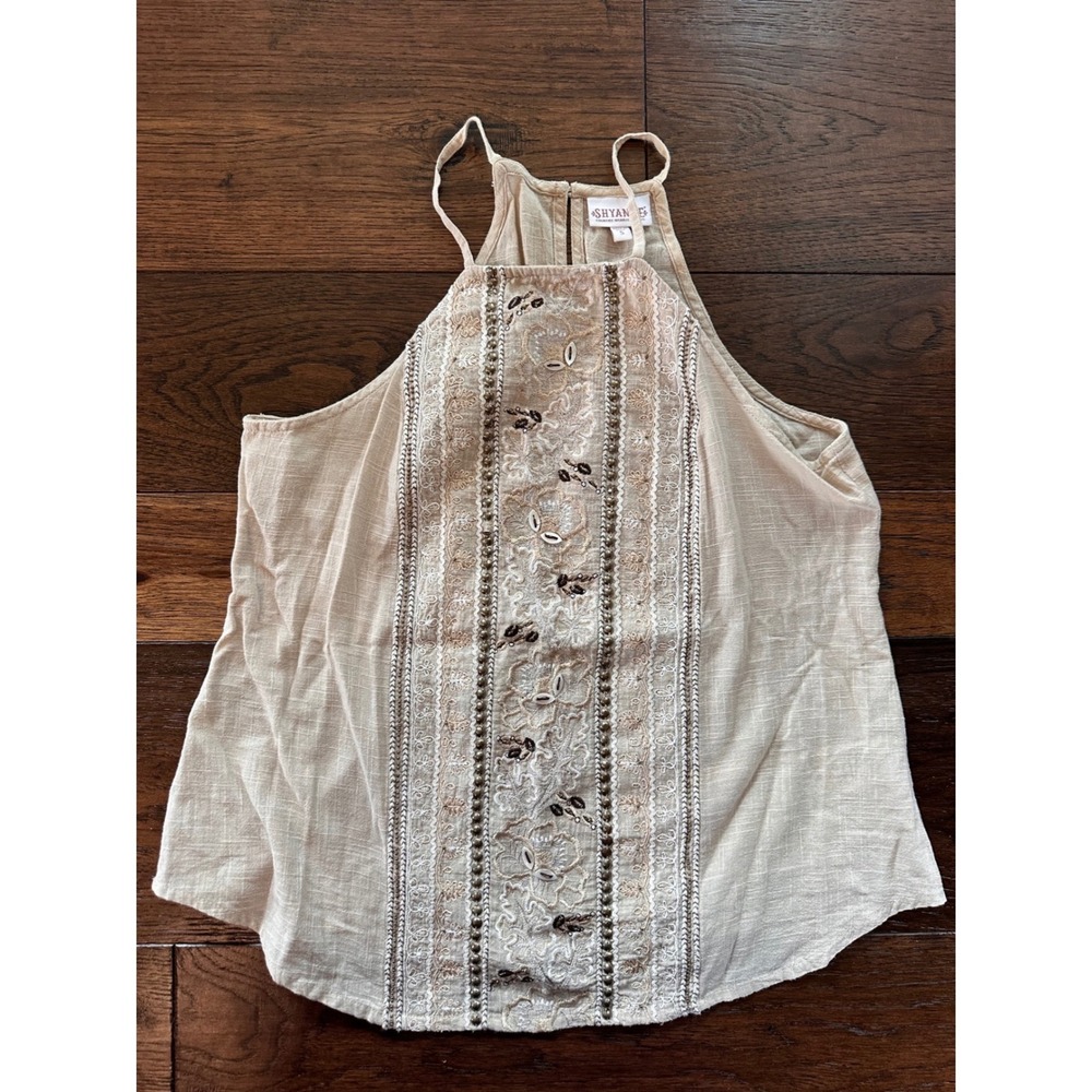 Shyanne Womens Beige Cotton Gauze Embroidered Halter Top Western Boho Shell S